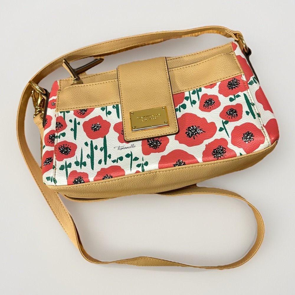 Tignanello Strawberry Poppy Medium‎ Purse Sling Shoulder Bag Leather Adjustable